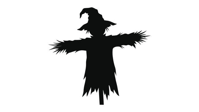 Scarecrow Silhouette: A stark black silhouette of a scarecrow stands as a symbol of autumn harvest and Halloween festivities, its tattered attire and pointed hat casting a mysterious shadow.