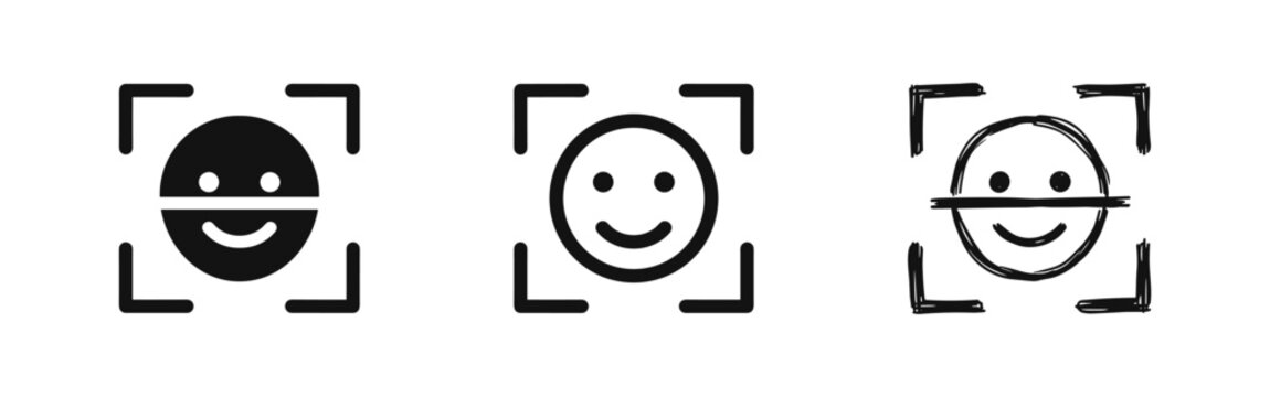 Face recognition scanner icons set, facial biometric security