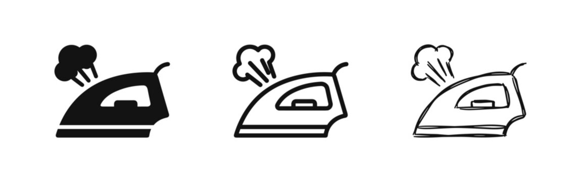 Steam iron appliance icon set, laundry and housework concept
