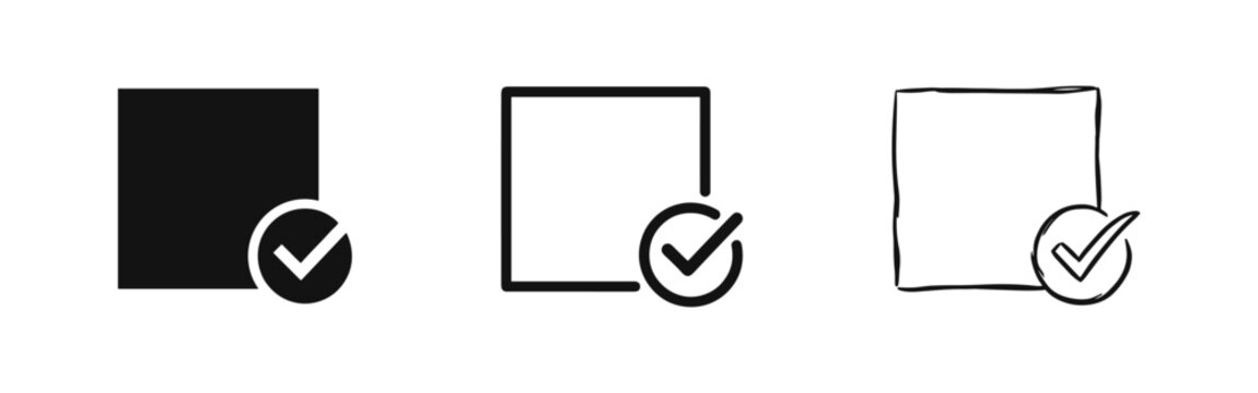 Checkbox with check mark icon set, task completion and verification