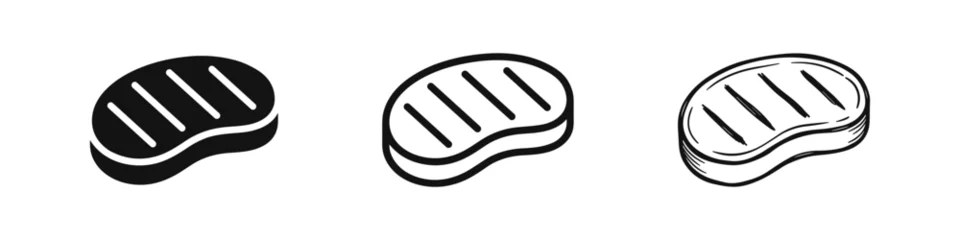 Fototapeten Pony Set of beef steak icons in flat, outline, and sketch styles  © drawing lines