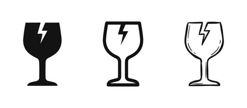 Fragile Broken Glass Sign Icons