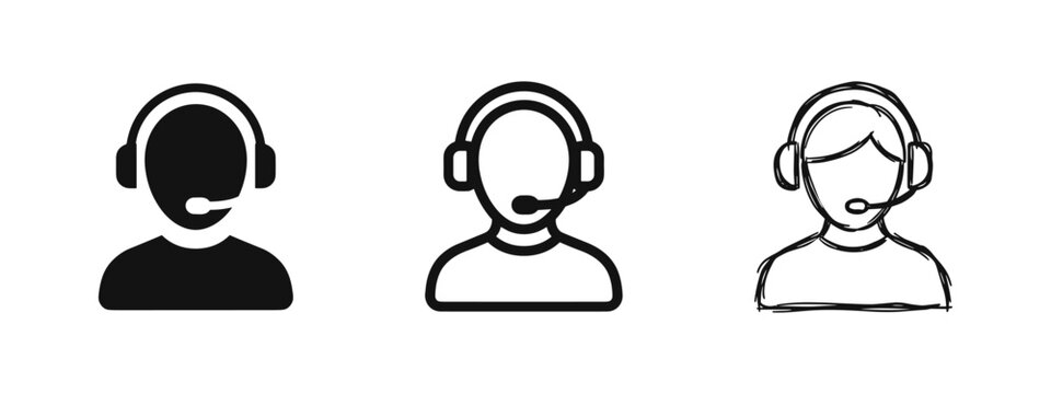 Customer support and help desk avatar icons in solid, outline, and sketch styles