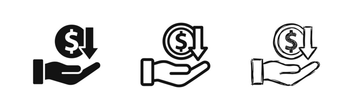 Financial loss or price drop icons in solid, outline, and hand-drawn styles