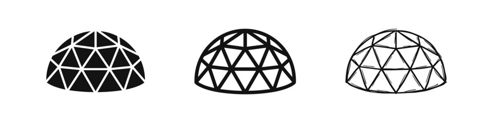 Geodesic dome hemisphere icons in solid, outline and sketch styles © drawing lines