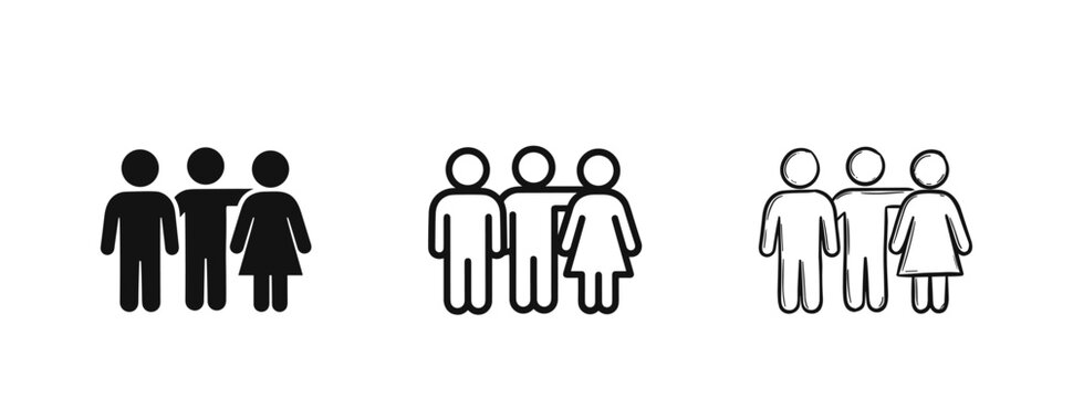 People or family friends group icon in three artistic variations