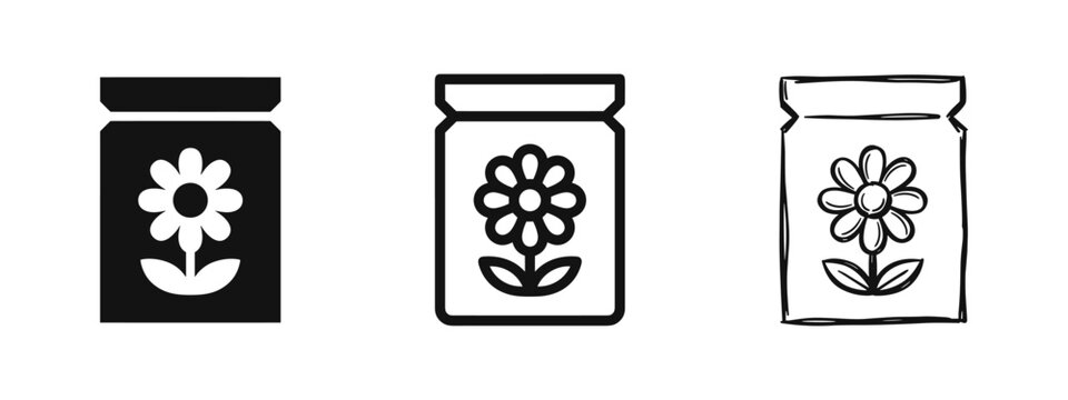 Seed packet or flower fertilizer bag icons in various styles