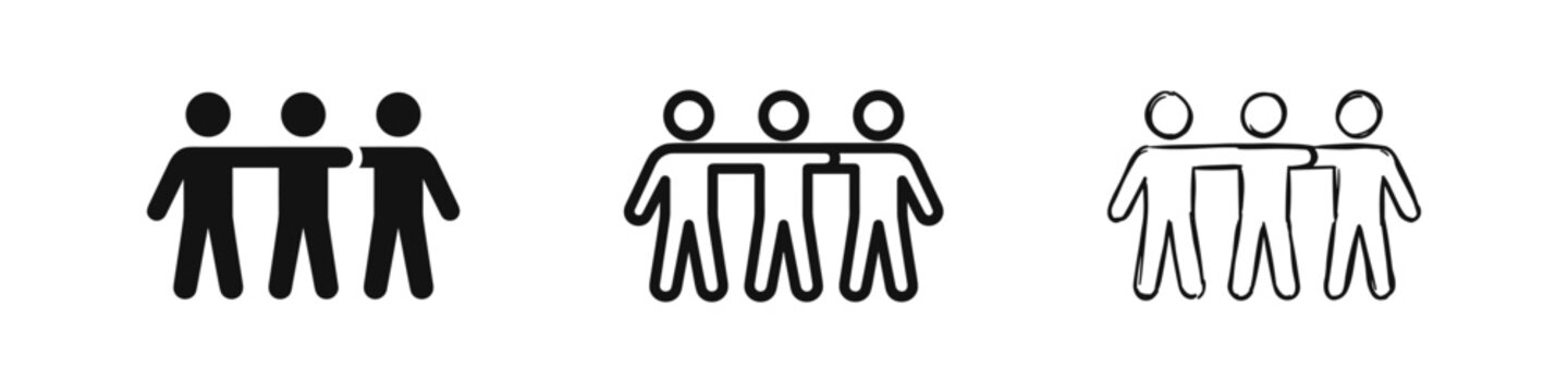 People standing together icon set symbolizing unity and teamwork