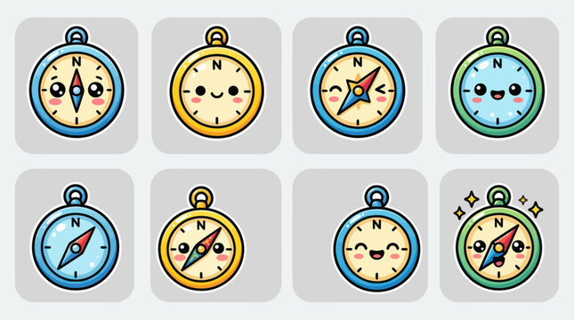 Cartoon compass icons set