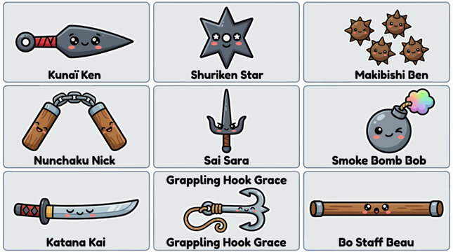 Cartoon martial arts weapons collection
