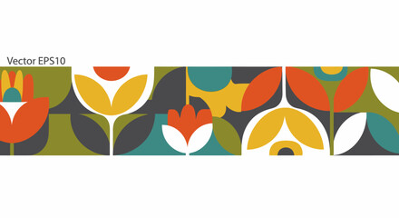 Retro Floral Pattern   Geometric Mid Century Modern Design © Marjorie