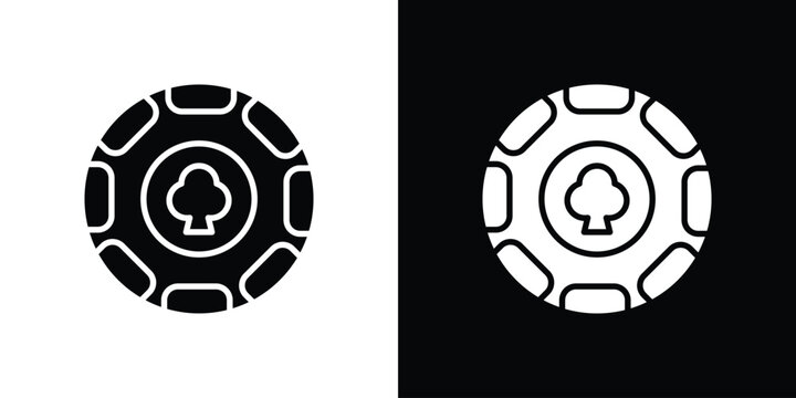 Poker chip icon flat design concept in black