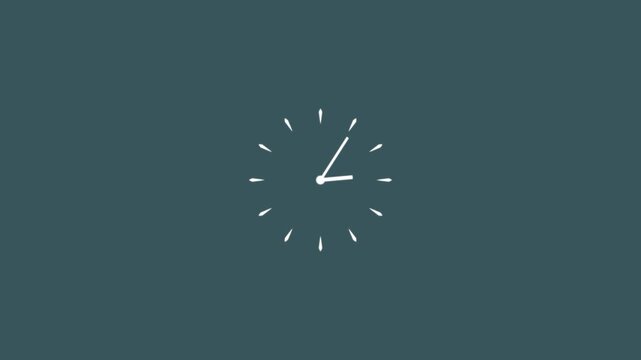 Vintage clock animation loop on background. White hands and markers clock icon with symbolizing time passing motion graphic.