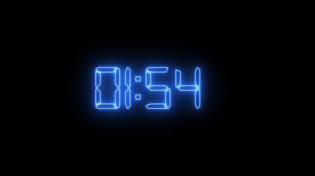 Neon 2 Minute countdown animation on black background. Countdown digital clock animation 2 to 0 second countdown digital clock timer icon on transparent background. alpha channel video