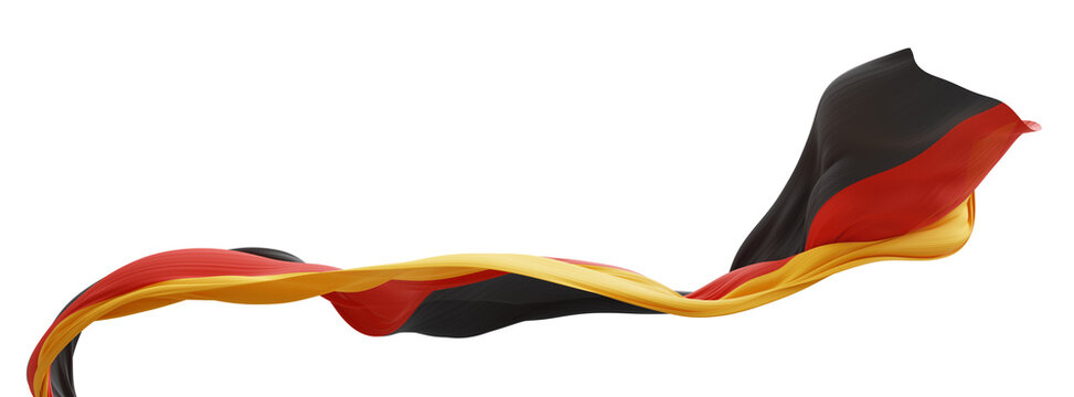 German flag ribbon sheer fabric flowing in the wind isolated on transparent background with copy space 3D render
