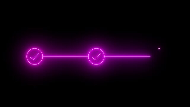Pink Neon 3 step infographic process with check mark icon. Infographic step by step process icon animation on black background, step process success with check marks. Step-by-Step Guide.4k 