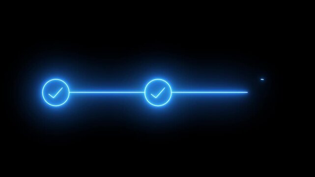 Blue Neon 3 step infographic process with check mark icon. Infographic step by step process icon animation on black background, step process success with check marks. Step-by-Step Guide.4k 