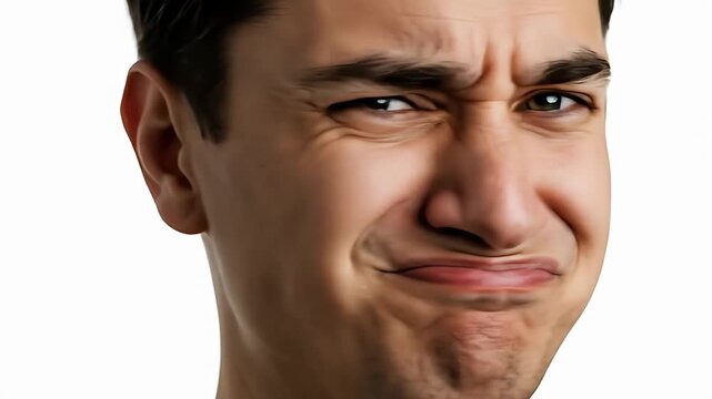 Headshot of a man's face contorted into a strong expression of disgust and displeasure
