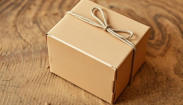 Rustic brown cardboard box, textured surface, tied with twine,  plain,  delivery