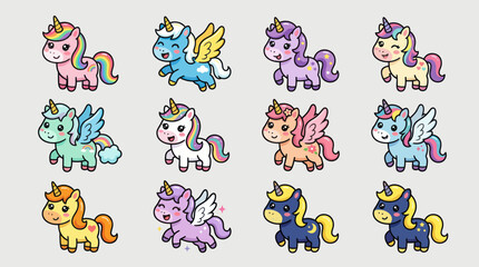 Collection of cute cartoon unicorns flying © Fcraw