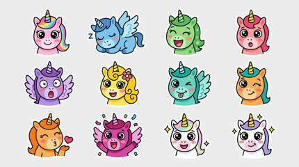 Collection of cute unicorn emoticons © Fcraw