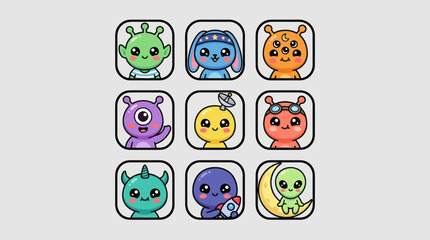 Obraz premium Cute cartoon alien characters collection