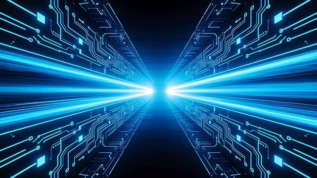 Blue glowing circuit tunnel