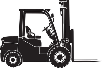 Forklift, Industrial Vehicle, Heavy Duty, Construction Equipment, Black Vector Icon isolated on Transparent Background © Rana