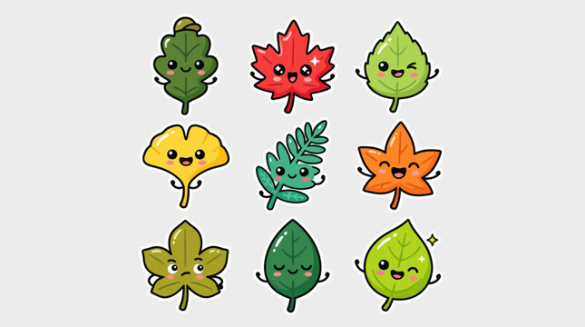 Cute animated leaves with faces