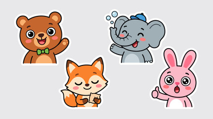 Fototapeta premium Cute cartoon animal characters with happy expressions
