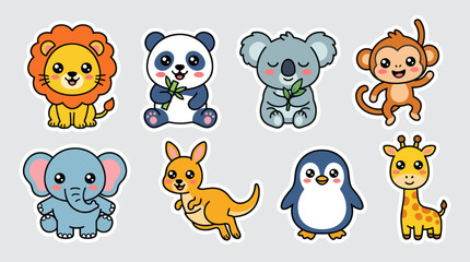 Fototapeta premium Cute cartoon animals collection stickers