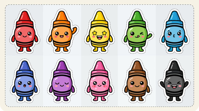 Cute cartoon crayons with different expressions