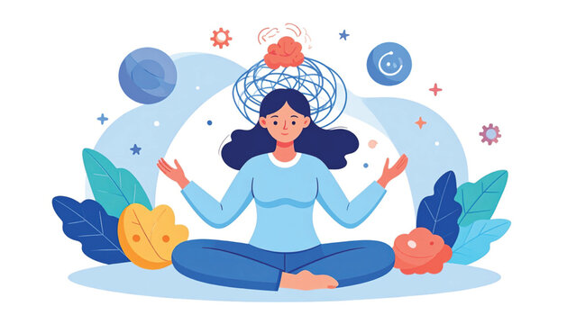 Woman meditating in lotus position.
