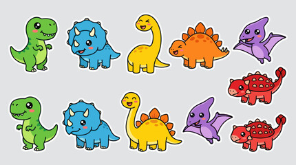 Cute cartoon dinosaurs set illustration © hartanto