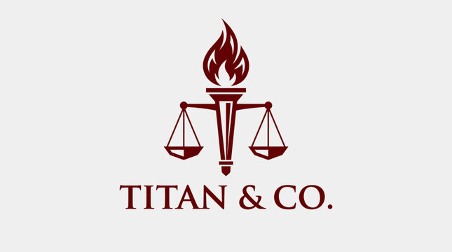Titan and Co. logo with scales of justice and torch.