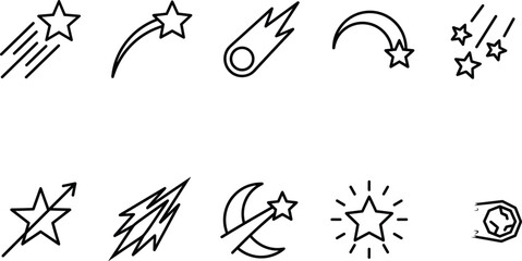 Collection of shooting stars and celestial bodies against a white background symbolizing cosmic wonder and celestial events © MDMOJIBAR