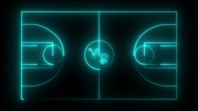 Animation of neon sports stadium on black background. neon lights match football isometric field video animation neon line and flickering particles