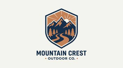 Naklejka premium Mountain landscape with crest and trees outside company logo design
