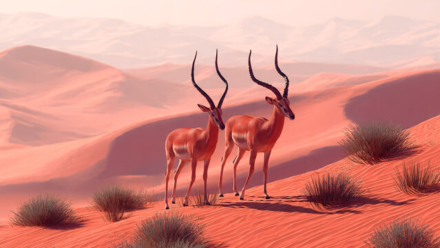 Antilopes, gazelles dans le d&eacute;sert