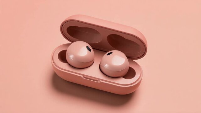 Matte pink wireless earbuds popping out of their case