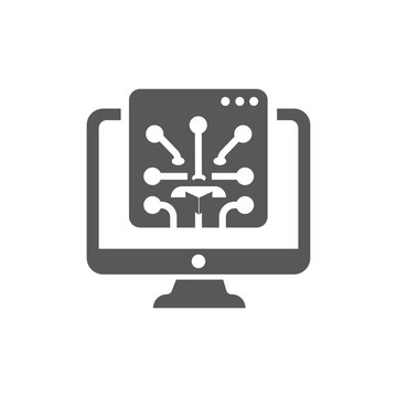 Computer monitor icon with browser circuit network