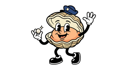 Fototapeta premium Retro rubber hose oyster mascot holding pearl.
