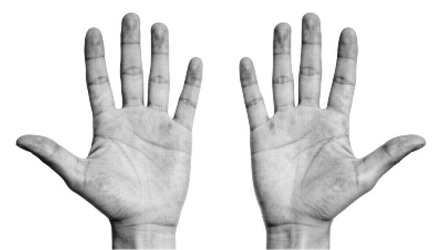 Halftone hand gesture set open palm ten finger high five stop