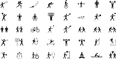 Sports and Athletics Line Icons Set with Dodgeball Trail Running Diving Judo Volleyball and Powerlifting Symbols © MdMojammel