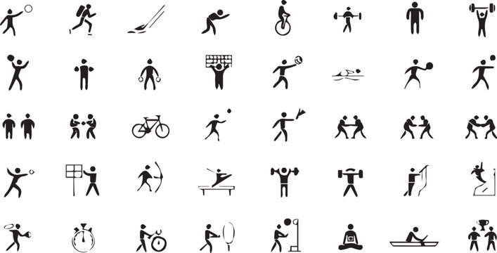 Sports and Athletics Line Icons Set with Dodgeball Trail Running Diving Judo Volleyball and Powerlifting Symbols