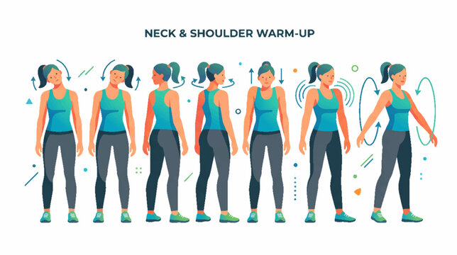 Neck and shoulder anatomy illustration with posture human figures.