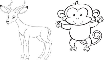 Cute vector cartoon deer with bow and large antlers wildlife illustration of wild and farm animals including reindeer elk and goat silhouette nature Christmas design © Designer Anis
