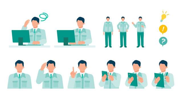 Dedicated technician in green workwear analyzes data on digital devices and points toward successful solutions while drafting efficient factory maintenance procedures with a pencil