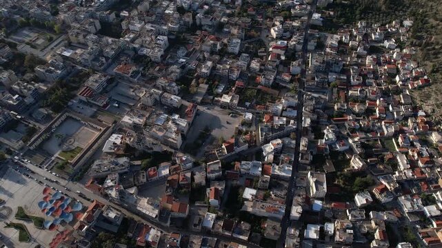 Aerial view of the downtown above the city Argos in Greece. On a sunny morning in autumn. 
