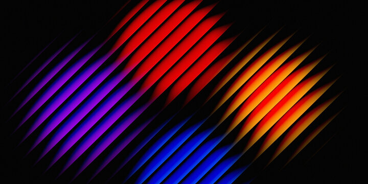 The arrangement of parallel and repeating diagonal lines, in orange, blue, red, purple, and black, creates a structural effect like a grid, louver (ventilation), or 3D fins that have depth.
